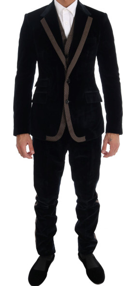 Dolce & Gabbana Blue Velvet Two Button Slim 3 Piece Suit Dolce & Gabbana Blue Velvet Two Button Slim 3 Piece Suit