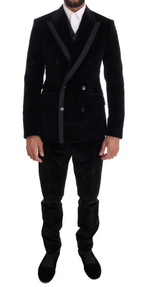 Dolce & Gabbana Black Velvet Slim Double Breasted Suit Dolce & Gabbana Black Velvet Slim Double Breasted Suit