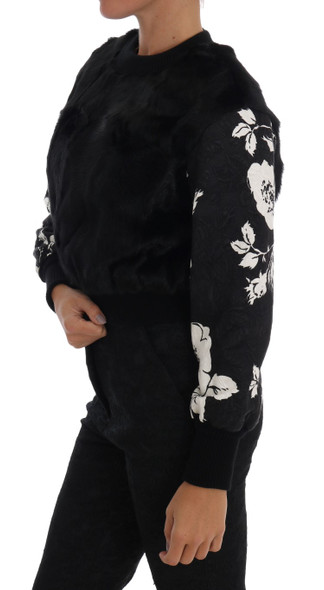 Black Fur Floral Brocade Zipper Sweater Black Fur Floral Brocade Zipper Sweater
