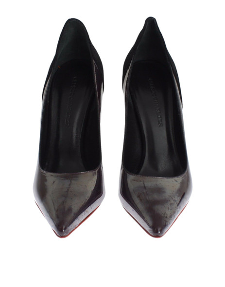 Gray Black Leather Suede Heels Pumps Shoes Gray Black Leather Suede Heels Pumps Shoes