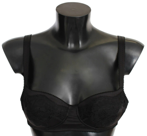 Dolce & Gabbana Black Silk Lace Balconcino Bra Underwear Dolce & Gabbana Black Silk Lace Balconcino Bra Underwear