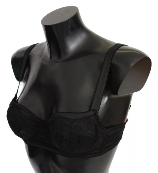 Dolce & Gabbana Black Silk Lace Balconcino Bra Underwear Dolce & Gabbana Black Silk Lace Balconcino Bra Underwear