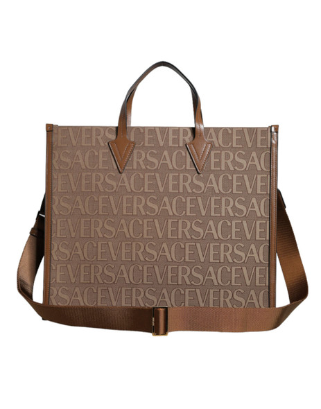 Brown Top Handle Jacquard Leather Logo Crossbody Tote Bag Brown Top Handle Jacquard Leather Logo Crossbody Tote Bag