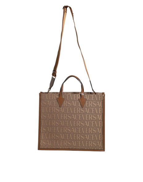 Brown Top Handle Jacquard Leather Logo Crossbody Tote Bag Brown Top Handle Jacquard Leather Logo Crossbody Tote Bag