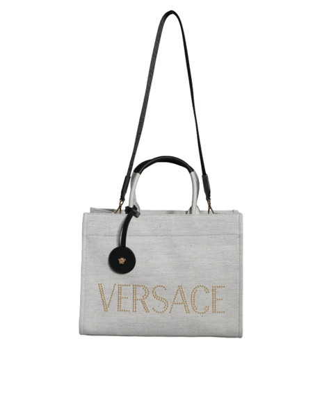 White Top Handle Canvas Leather Logo Crossbody Tote Bag White Top Handle Canvas Leather Logo Crossbody Tote Bag