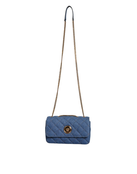 Versace Blue Quilted Denim Leather Crossbody Shoulder Bag Versace Blue Quilted Denim Leather Crossbody Shoulder Bag