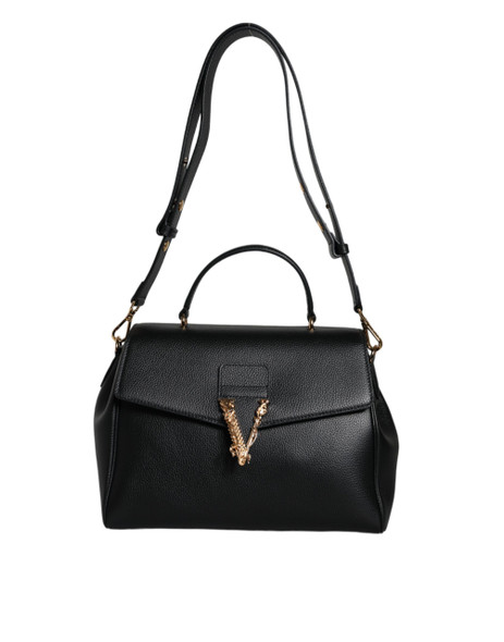 Black Top Handle Grainy Calfskin Leather Crossbody Bag Black Top Handle Grainy Calfskin Leather Crossbody Bag