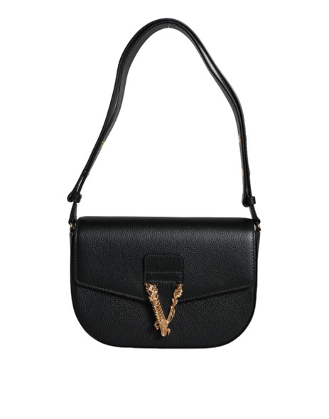 Versace Black Grainy Calf Leather Logo Crossbody Shoulder Bag Versace Black Grainy Calf Leather Logo Crossbody Shoulder Bag