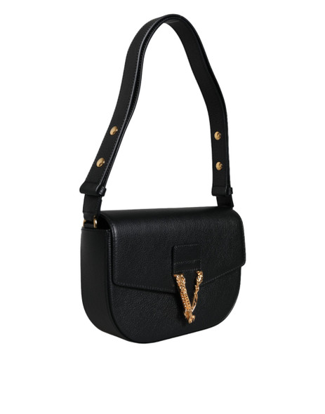 Versace Black Grainy Calf Leather Logo Crossbody Shoulder Bag Versace Black Grainy Calf Leather Logo Crossbody Shoulder Bag