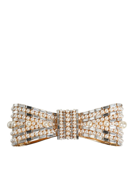 Dolce & Gabbana Gold Tone Brass Bow Crystal FauxPearl Embellished Brooch Dolce & Gabbana Gold Tone Brass Bow Crystal FauxPearl Embellished Brooch