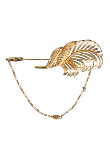 Gold Tone 925 Sterling Silver Leaf Crystal Chain Brooch Gold Tone 925 Sterling Silver Leaf Crystal Chain Brooch