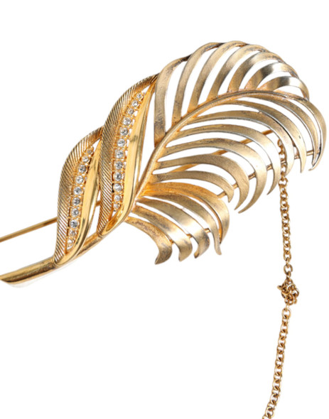 Gold Tone 925 Sterling Silver Leaf Crystal Chain Brooch Gold Tone 925 Sterling Silver Leaf Crystal Chain Brooch
