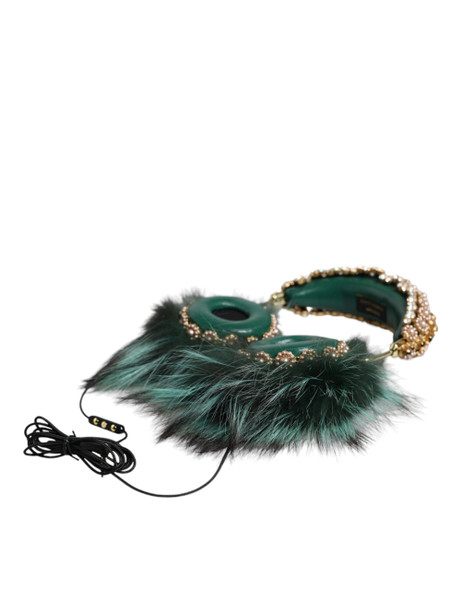 Green Gold Crystal Fur Headset Audio AUX Headphones Green Gold Crystal Fur Headset Audio AUX Headphones