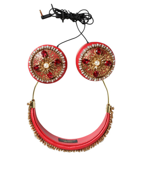 Red Nappa Leather Floral Crystal Headphone Red Nappa Leather Floral Crystal Headphone