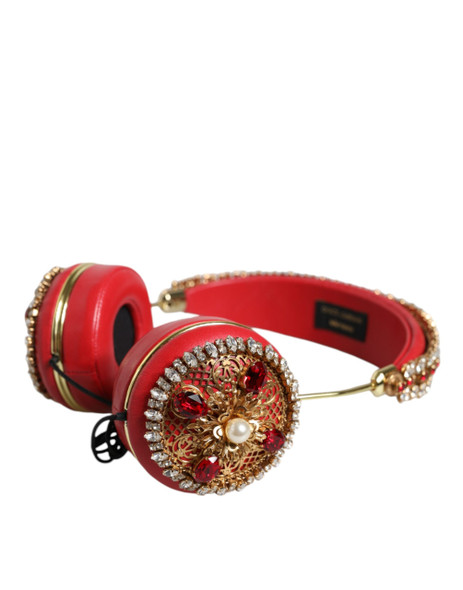 Red Nappa Leather Floral Crystal Headphone Red Nappa Leather Floral Crystal Headphone
