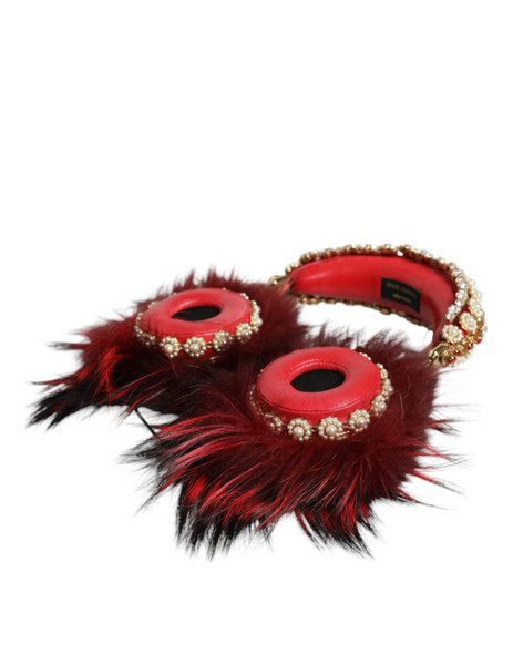 Red Gold Crystal Fur Headset Audio AUX Headphones Red Gold Crystal Fur Headset Audio AUX Headphones