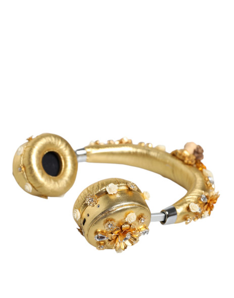 Gold Leather Floral Crystal Angel Headset Headphones Gold Leather Floral Crystal Angel Headset Headphones