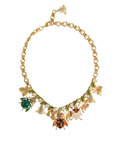 Gold Brass Crystal Bug Charm Pendant Statement Necklace Gold Brass Crystal Bug Charm Pendant Statement Necklace