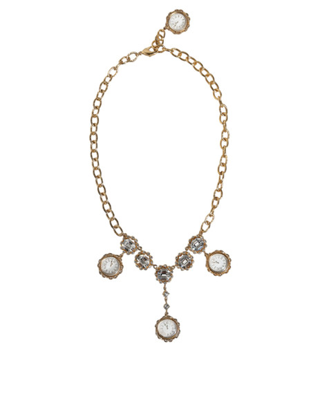 Dolce & Gabbana Gold Chain Brass Crystal Clock Statement Necklace Dolce & Gabbana Gold Chain Brass Crystal Clock Statement Necklace