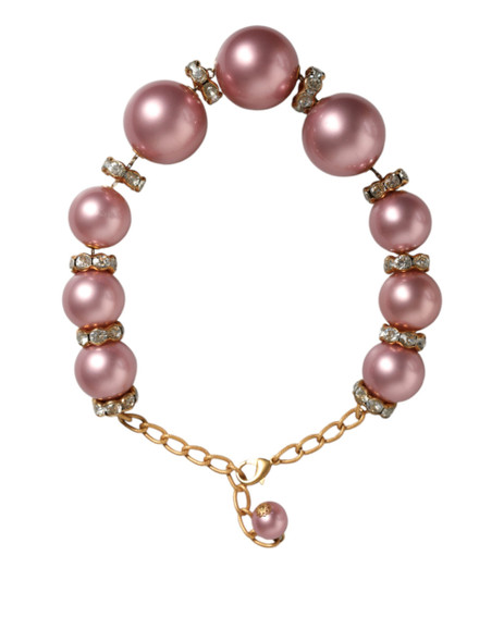 Pink Maxi Faux Pearl Beads Crystals Gold Chain Necklace Pink Maxi Faux Pearl Beads Crystals Gold Chain Necklace