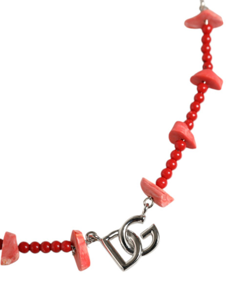 Silver Tone Brass Beaded Resin DG Logo Chain Necklace Silver Tone Brass Beaded Resin DG Logo Chain Necklace