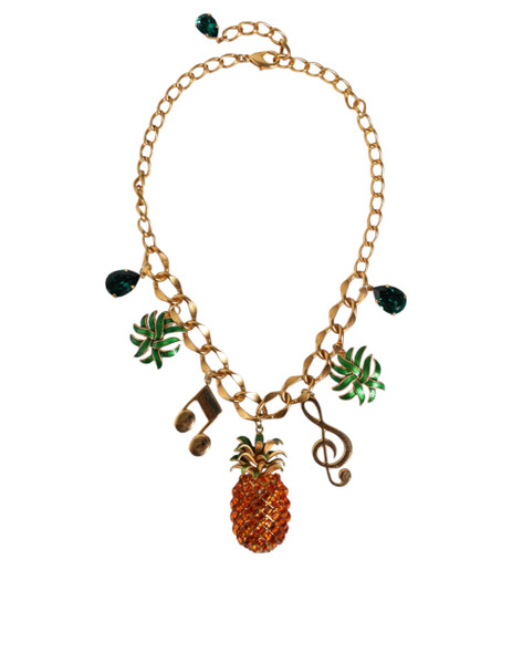 Dolce & Gabbana Gold Tone Brass Chain Pineapple Crystal Musical Necklace Dolce & Gabbana Gold Tone Brass Chain Pineapple Crystal Musical Necklace