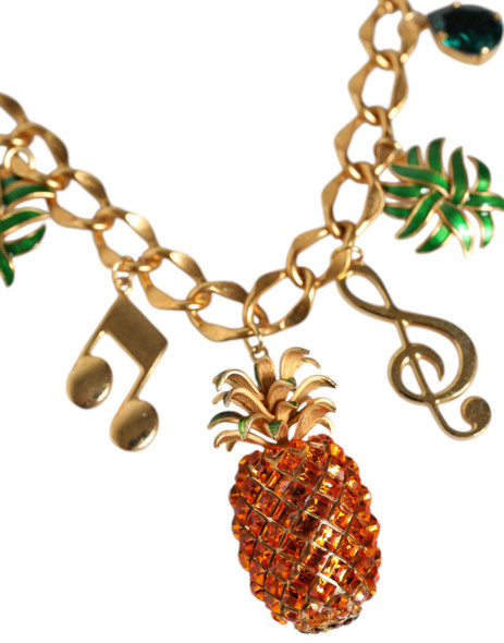 Dolce & Gabbana Gold Tone Brass Chain Pineapple Crystal Musical Necklace Dolce & Gabbana Gold Tone Brass Chain Pineapple Crystal Musical Necklace