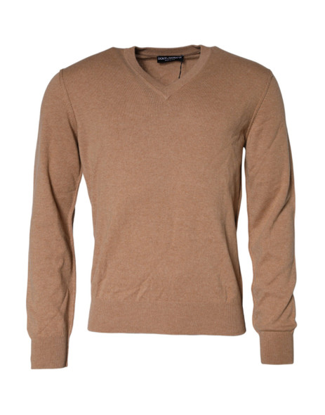 Brown Cashmere Knit V-neck Pullover Sweater Brown Cashmere Knit V-neck Pullover Sweater