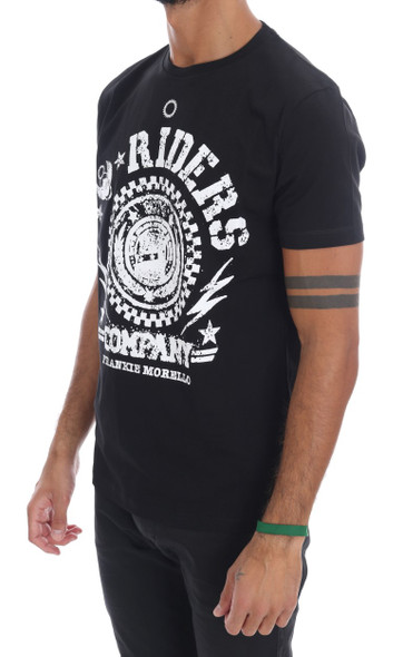 Frankie Morello Black Cotton RIDERS Crewneck T-Shirt Frankie Morello Black Cotton RIDERS Crewneck T-Shirt