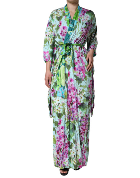 Multicolor Floral Silk Stretch Wrap Dress Multicolor Floral Silk Stretch Wrap Dress