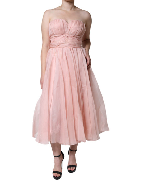 Dolce & Gabbana Pink Silk Strapless Maxi A-line Gown Dress Dolce & Gabbana Pink Silk Strapless Maxi A-line Gown Dress