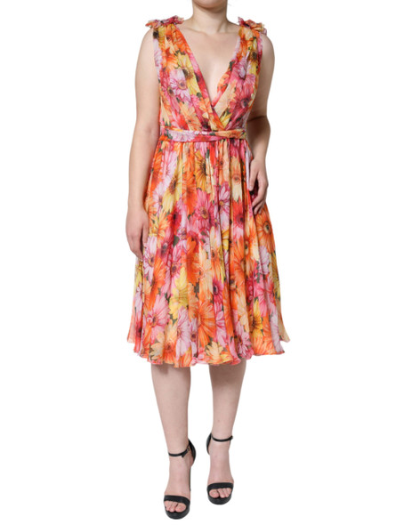 Multicolor Floral Sleeveless V-neck Midi Dress Multicolor Floral Sleeveless V-neck Midi Dress