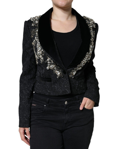 Black Jacquard Crystal Floral Jacket Blazer Black Jacquard Crystal Floral Jacket Blazer
