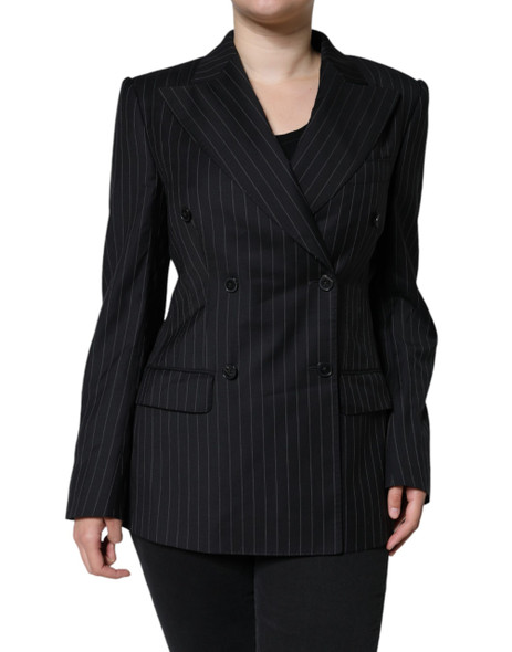 Black Striped Double Breasted Coat Jacket Black Striped Double Breasted Coat Jacket