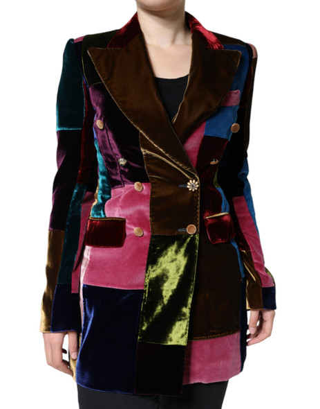 Multicolor Double Breasted Patchwork Blazer Jacket Multicolor Double Breasted Patchwork Blazer Jacket