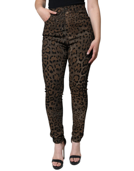 Dolce & Gabbana Brown Leopard Cotton Skinny Denim Jeans Dolce & Gabbana Brown Leopard Cotton Skinny Denim Jeans