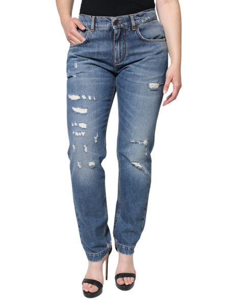 Blue Cotton Tattered Boyfriend Denim Jeans Blue Cotton Tattered Boyfriend Denim Jeans