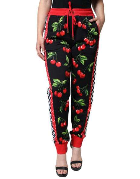 Dolce & Gabbana Black Red Cherry Mid Waist Jogger Pants Dolce & Gabbana Black Red Cherry Mid Waist Jogger Pants