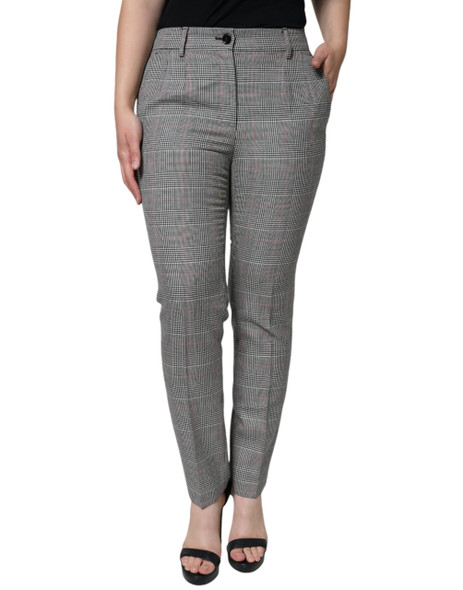 Dolce & Gabbana Gray Plaid Wool Mid Waist Women Tapered Pants Dolce & Gabbana Gray Plaid Wool Mid Waist Women Tapered Pants