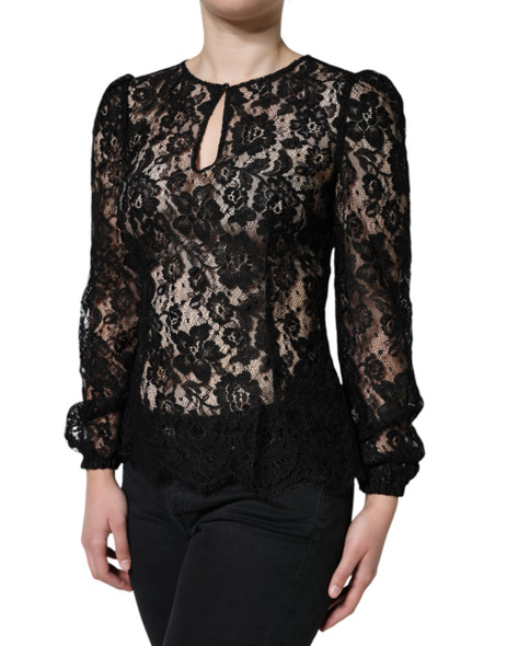 Black Floral Lace See Through Long Sleeve Top Black Floral Lace See Through Long Sleeve Top