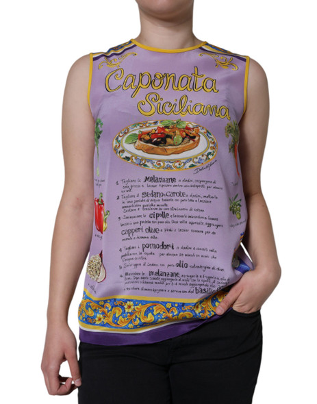 Purple Silk Caponata Siciliana Print Tank Top Purple Silk Caponata Siciliana Print Tank Top