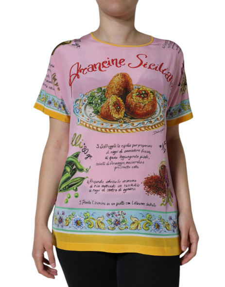 Pink Silk Araneine Siciliana Print Short Sleeves Top Pink Silk Araneine Siciliana Print Short Sleeves Top