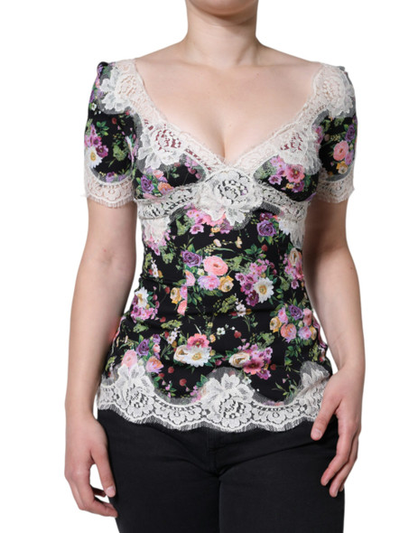 Black Floral Lace Short Sleeves Blouse Top TSH86564 Black Floral Lace Short Sleeves Blouse Top TSH86564