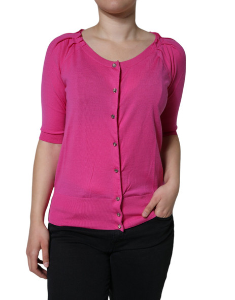 Dolce & Gabbana Pink Wool Button Down Short Sleeve Blouse Top Dolce & Gabbana Pink Wool Button Down Short Sleeve Blouse Top