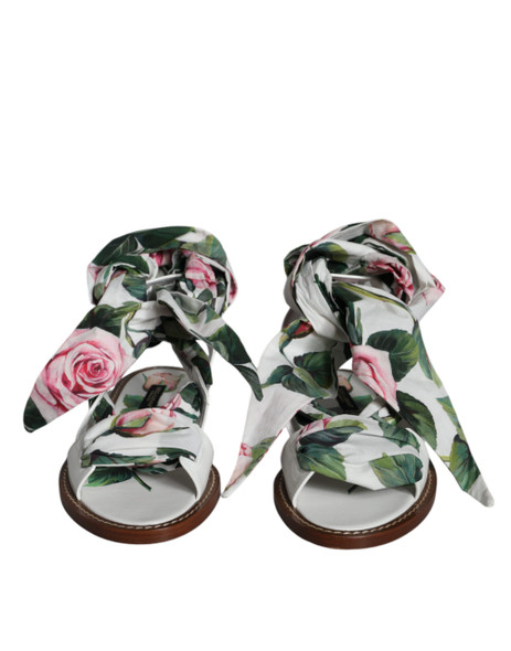 Dolce & Gabbana Multicolor Floral Print Ankle Wrap Sandals Shoes LA11658 Dolce & Gabbana Multicolor Floral Print Ankle Wrap Sandals Shoes LA11658