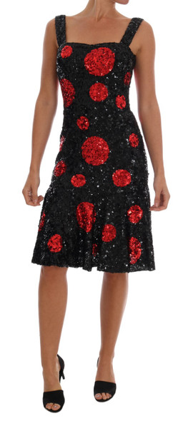 Dolce & Gabbana Black Red Polka Sequined Shift Dress Dolce & Gabbana Black Red Polka Sequined Shift Dress