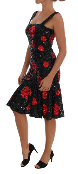 Dolce & Gabbana Black Red Polka Sequined Shift Dress Dolce & Gabbana Black Red Polka Sequined Shift Dress