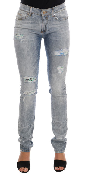 Blue Wash Torn Stretch Slim Fit Jeans Blue Wash Torn Stretch Slim Fit Jeans