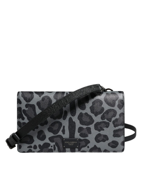 Black Gray Leopard Leather Bifold Card Slot Crossbody Bag Black Gray Leopard Leather Bifold Card Slot Crossbody Bag