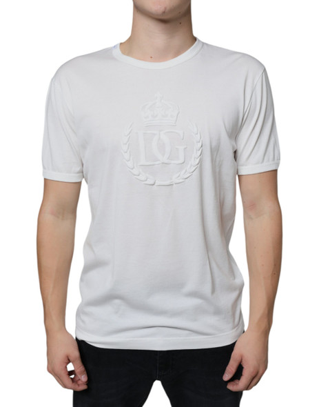 Dolce & Gabbana White Logo Embossed Cotton Crewneck T-shirt TSH86631 Dolce & Gabbana White Logo Embossed Cotton Crewneck T-shirt TSH86631